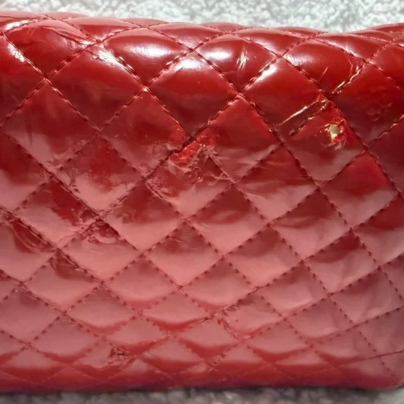 Consuela Quilted Red Patent Floral Embroidered Tote - Picture 12 of 16